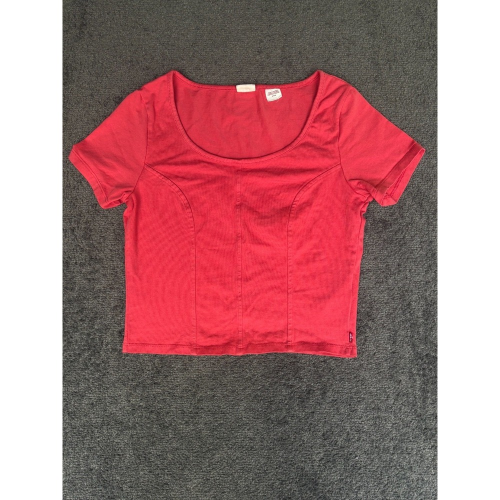 Levi's Top Women's Medium Red Cotton Comfort‎ Scoop Neck Short Sleeve Pullover